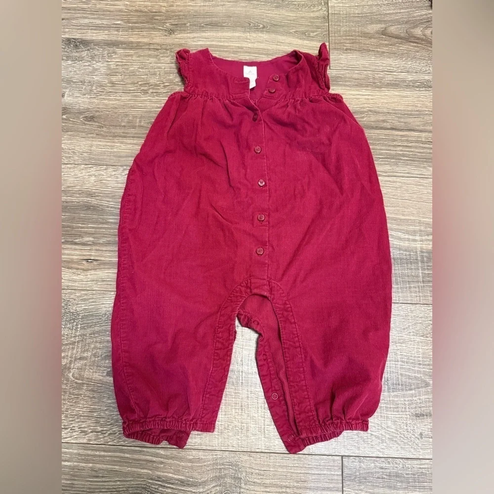 Baby Gap Girl Red Corduroy Romper Long Pants Size 6-12 Months